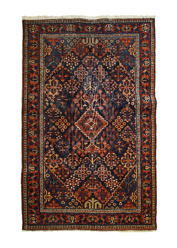 Persian Rug Meymeh Handmade Area Tribal Antique 4'3"x6'6" (4x7) Blue Red Geometric Design #A33216