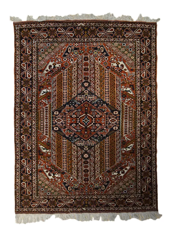 Persian Rug Quchan Handmade Area Tribal 4'4"x5'10" (4x6) Red Geometric Animals Design #A33261