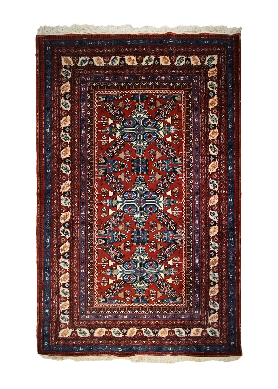 Persian Rug Quchan Handmade Area Tribal 5'2"x8'1" (5x8) Red Blue Geometric Design #A33287