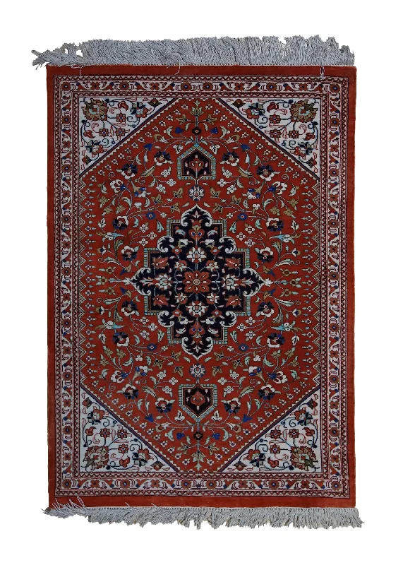 Persian Rug Qum Handmade Area Traditional 1'10"x2'7" (2x3) Red Floral Design #A33310