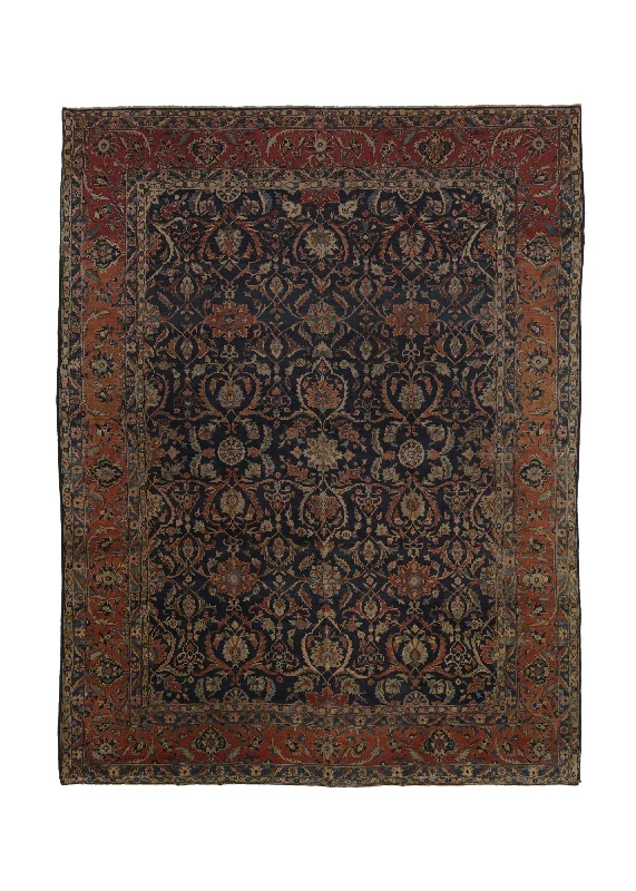 Persian Rug Sarouk Handmade Area Antique Traditional 10'2"x13'8" (10x14) Red Blue Floral Design #23246