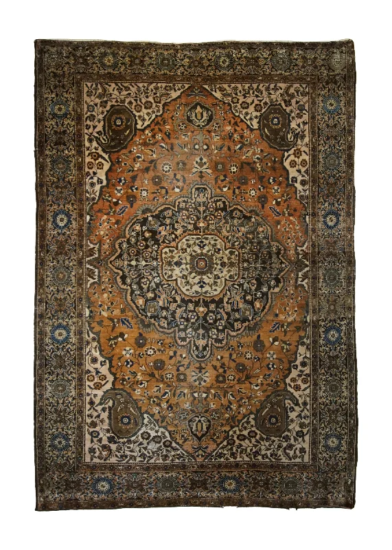 Persian Rug Sarouk Handmade Area Traditional Antique 4'2"x6'2" (4x6) Orange Gray Brown Floral Design #A33135