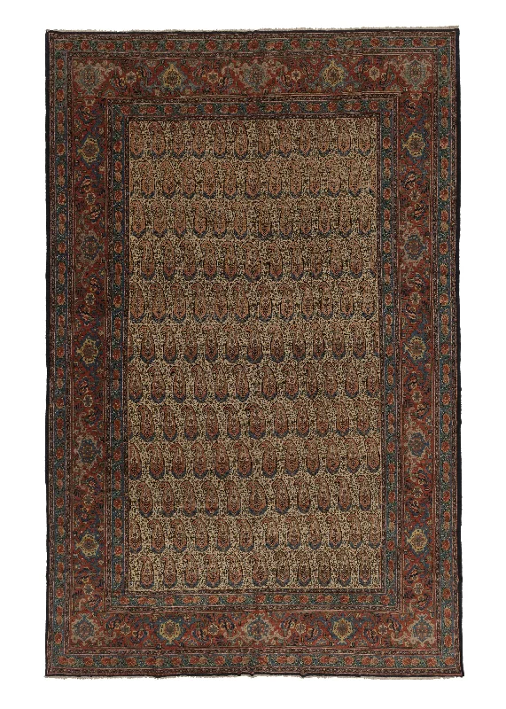 Persian Rug Senneh Handmade Area Traditional Vintage 12'0"x19'8" (12x20) Whites/Beige Red Blue Paisley/Boteh Design #20932