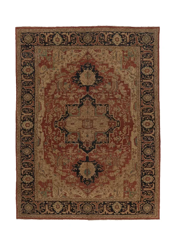 Persian Rug Serapi Handmade Area Tribal Vintage 14'8"x19'4" (15x19) Red Whites/Beige Geometric Design #30601