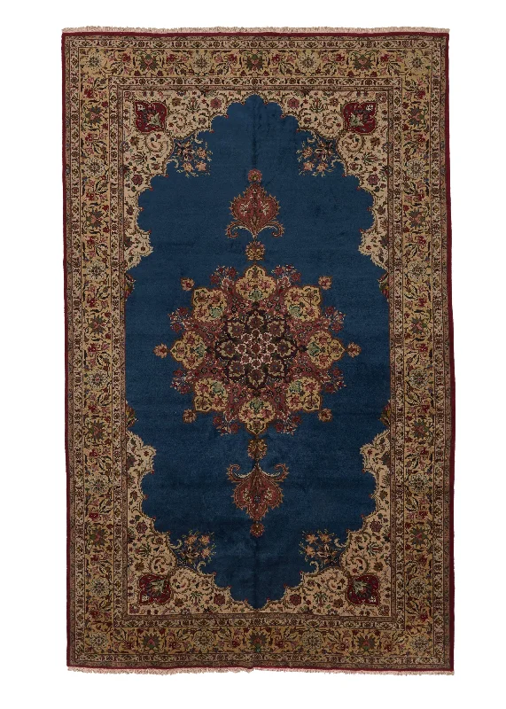 Persian Rug Tabriz Handmade Area Traditional 9'8"x16'3" (10x16) Blue Whites/Beige Open Field Floral Design #36054