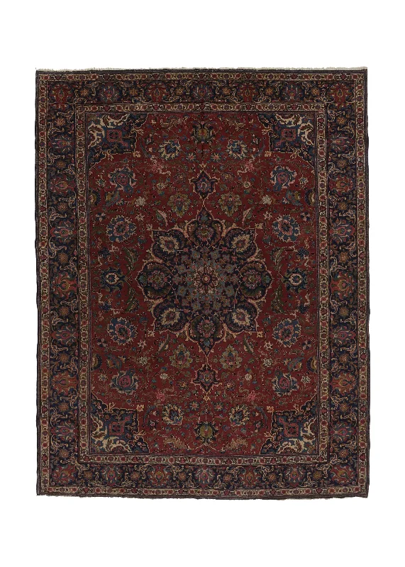 Persian Rug Tabriz Handmade Area Traditional 11'0"x14'7" (11x15) Red Blue Floral Design #35590