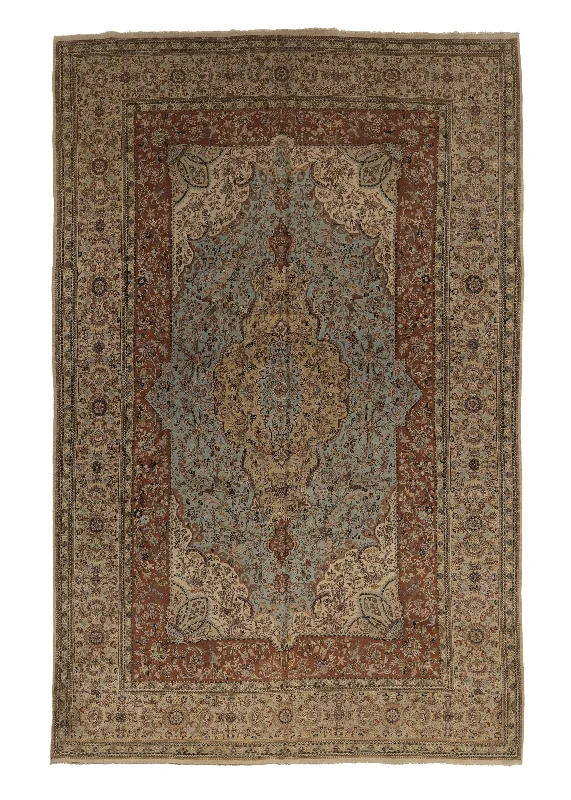 Persian Rug Tabriz Handmade Area Traditional 11'0"x17'0" (11x17) Whites/Beige Blue Orange Animals Floral Design #32335