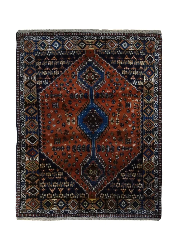 Persian Rug Yalameh Handmade Area Tribal 3'4"x4'2" (3x4) Red Blue Geometric Design #A33258