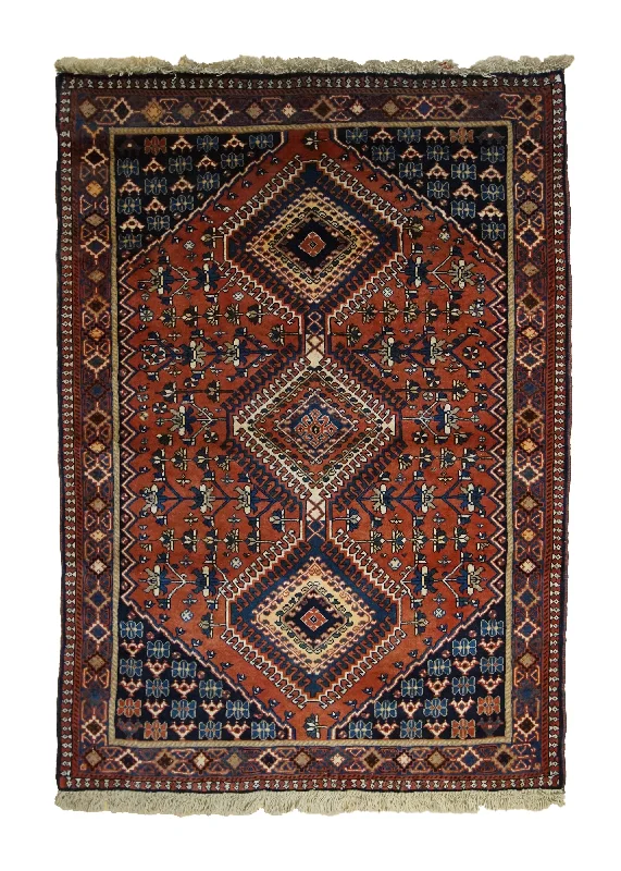 Persian Rug Yalameh Handmade Area Tribal 3'4"x4'10" (3x5) Red Whites/Beige Geometric Design #A33509