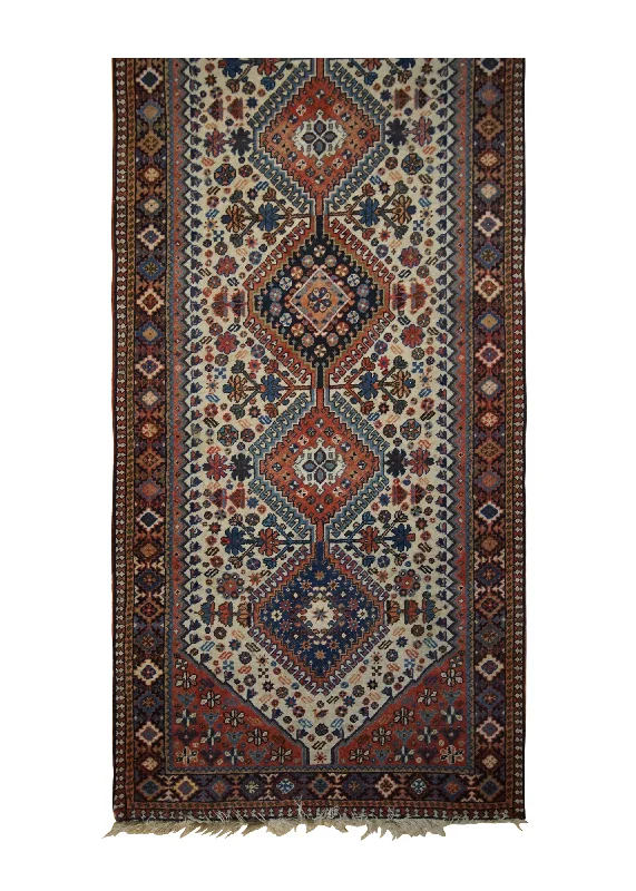 Persian Rug Yalameh Handmade Area Tribal 2'8"x6'5" (3x6) Whites/Beige Blue Red Geometric Design #A33344