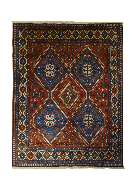 Persian Rug Yalameh Handmade Area Tribal 5'1"x6'2" (5x6) Red Blue Geometric Design #A33270