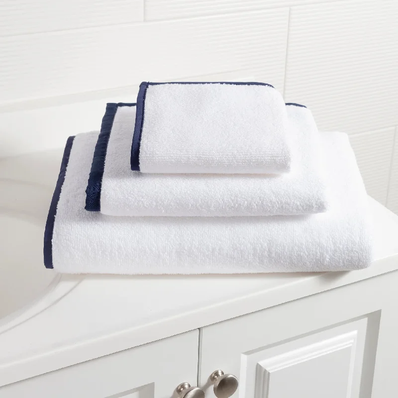 Signature Banded White/Indigo Towel