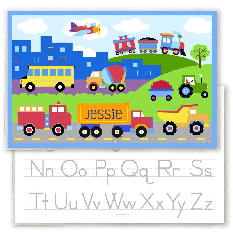 Trains, Planes & Trucks Personalized Kids Placemat