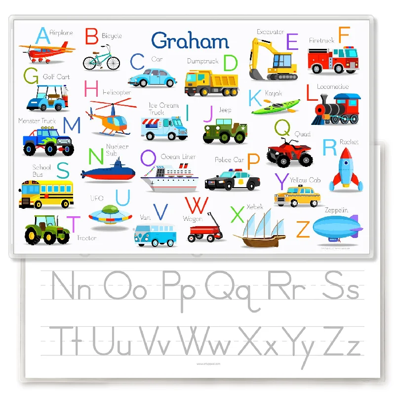 Vehicle Alphabet Personalized Kids Placemat