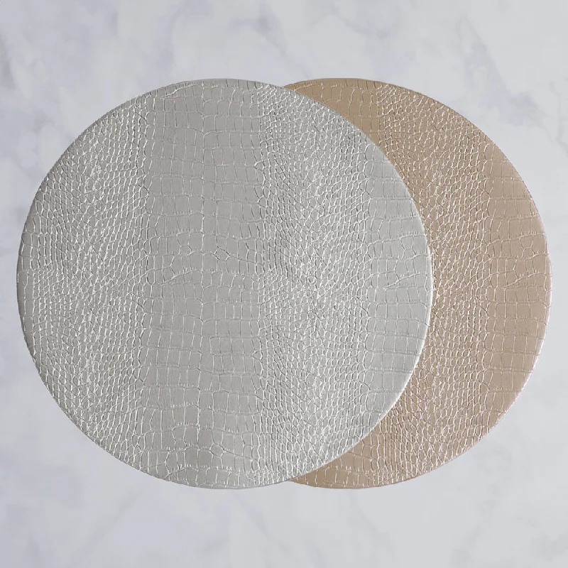 VIDA Croc Reversible 16" Round Placemats Set of 4 (Silver and Gold)