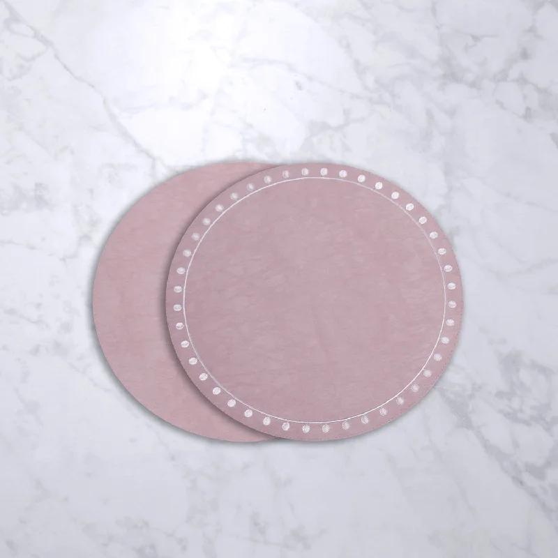 VIDA Round Embroidered Dots 15.5" Round Placemats Set of 4 (Pink and White)