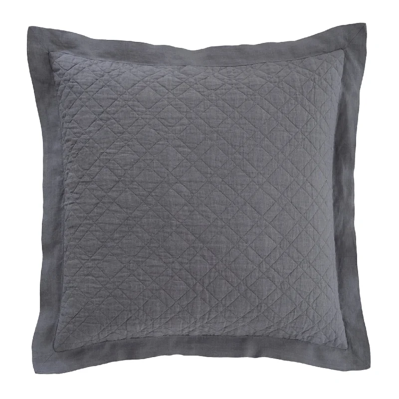 Washed Linen Grey Quilted Sham