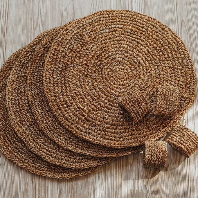 Handwoven Placemat and Napkin Ring Set - Round - Set of 4