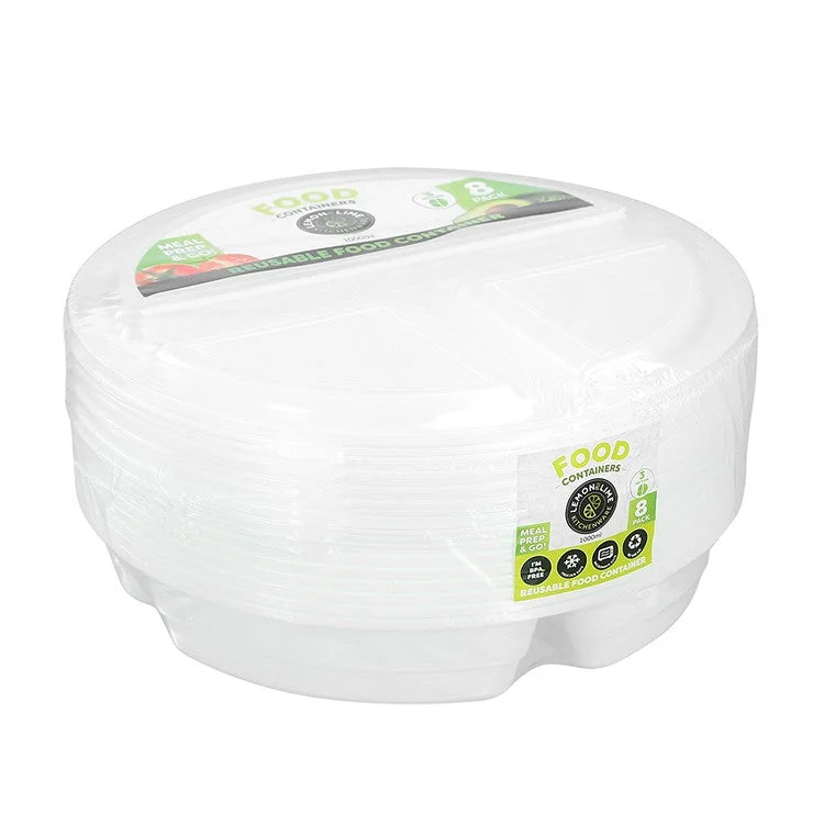 L&L 3 Section Food Container 1000ml, 8pk