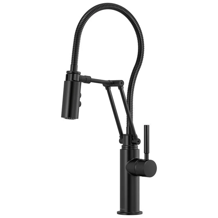 Kitchen Faucet Solna with Finished Semi-Flexible Hose 1 Lever ADA Matte Black Dual-Jointed Articulating Arm Swivel 360 Degree 1.8 Gallons per Minute