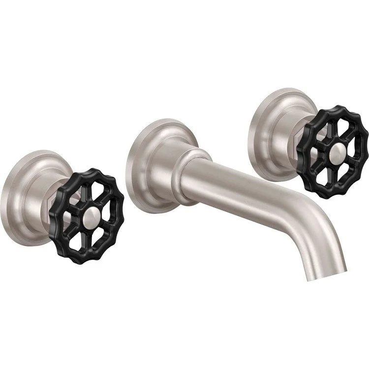 Lavatory Trim Descanso Works Vessel Wall 2 Black Wheel Burnished Nickel Spout Reach 6-5/16 Inch 1.2 Gallons per Minute