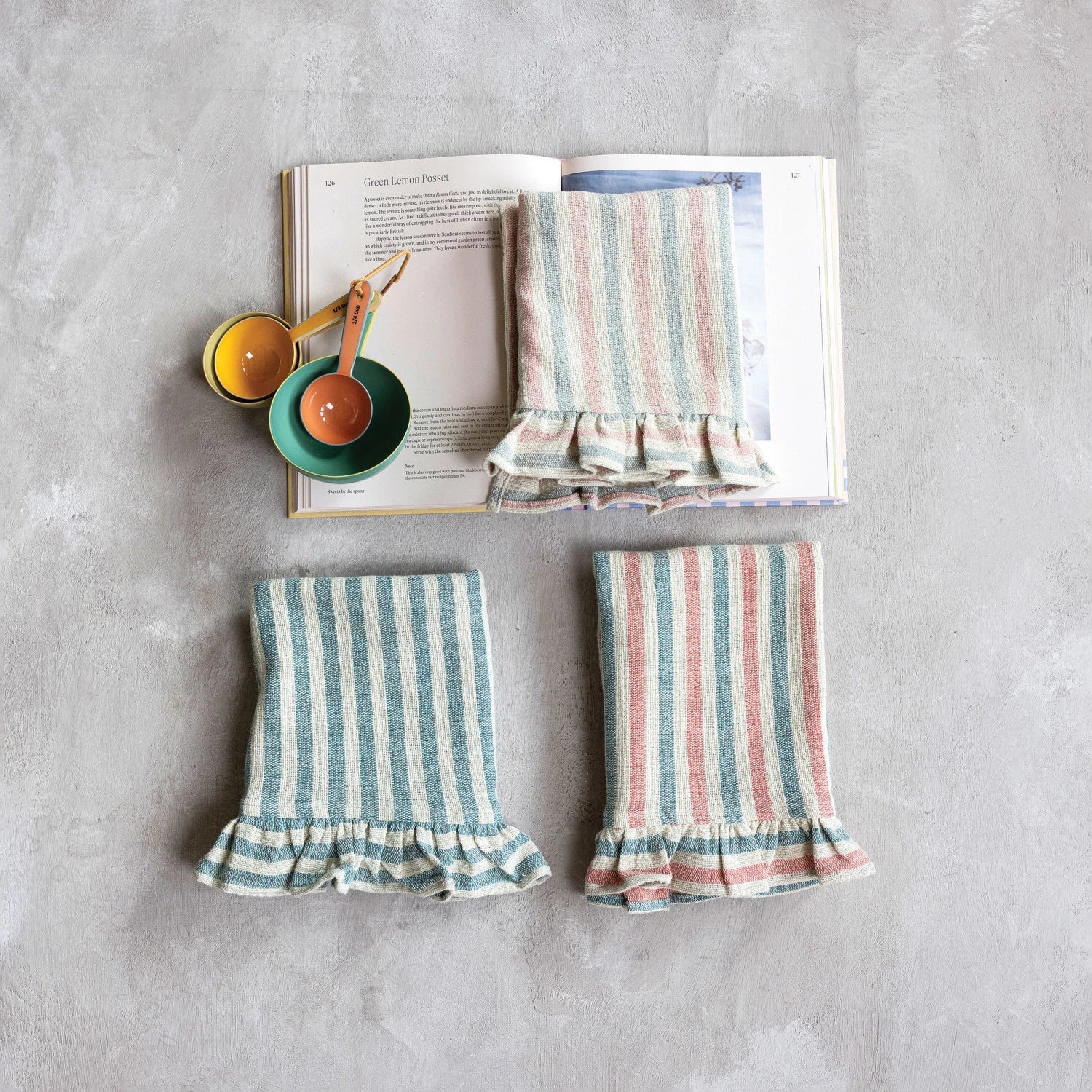 Creative Co-op - Striped Cotton Tea Towel with Ruffle