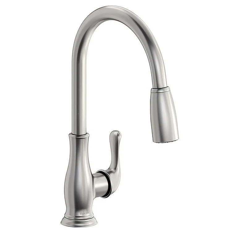 Kitchen Faucet Explore Deck Mount 1 Forward Only Lever ADA Lustrous Steel Pull Down Spray 1 Hole Spout Height 16-1/16 Inch