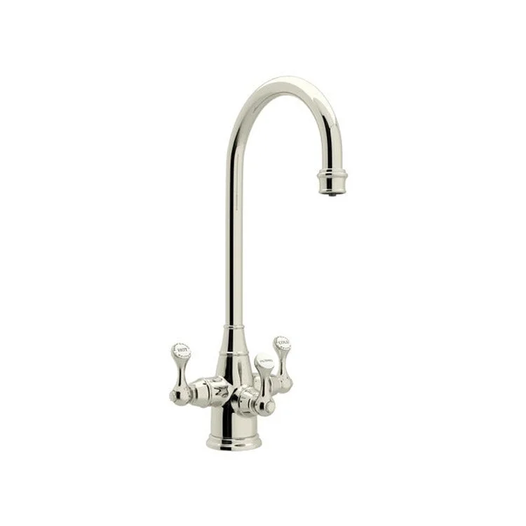 Bar Faucet Georgian Era 3 Lever Polished Nickel C-Spout with 0.5GPM Filtration Feature 1.5 Gallons per Minute