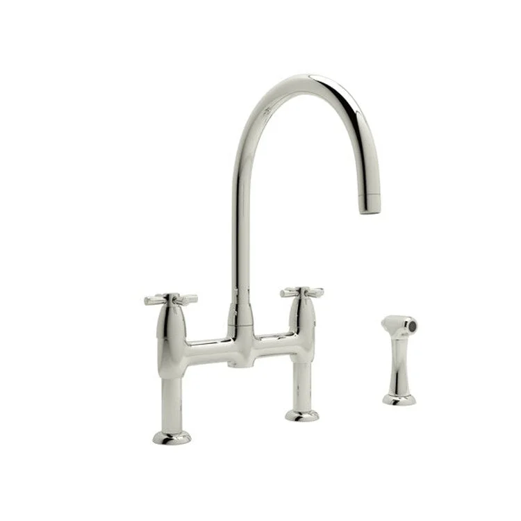 Kitchen Faucet Holborn Contemporary 8 Inch Spread 2 Cross CEC Polished Nickel Swivel C-Spout 3 Hole 1.8 Gallons per Minute