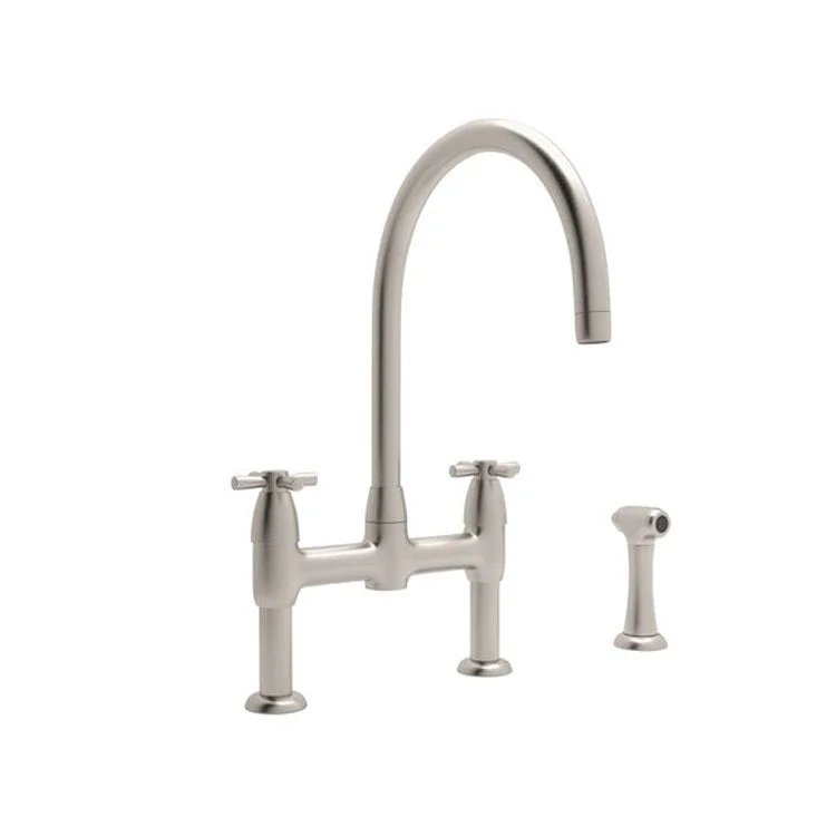 Kitchen Faucet Holborn Contemporary 8 Inch Spread 2 Cross CEC Satin Nickel Swivel C-Spout 3 Hole 1.8 Gallons per Minute