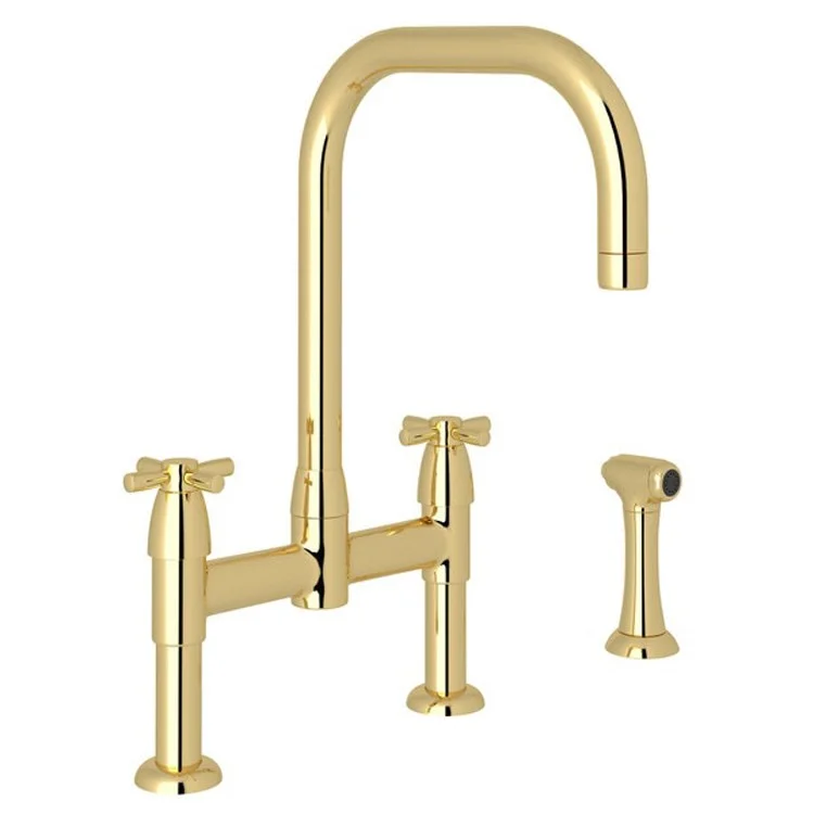 Kitchen Faucet Holborn 8 Inch Spread 2 Cross Unlacquered Brass Bridge U-Spout 1.8 Gallons per Minute