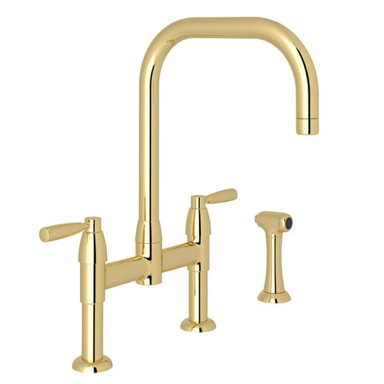 Kitchen Faucet Holborn 8 Inch Spread 2 Lever Unlacquered Brass Bridge U-Spout 1.8 Gallons per Minute