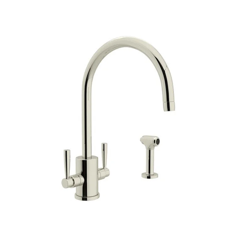 Kitchen Faucet Holborn Round Body 2 Lever Polished Nickel C-Spout 1.8 Gallons per Minute