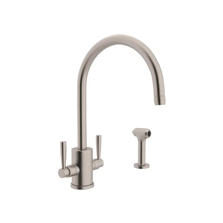 Kitchen Faucet Holborn Round Body 2 Lever Satin Nickel C-Spout 1.8 Gallons per Minute