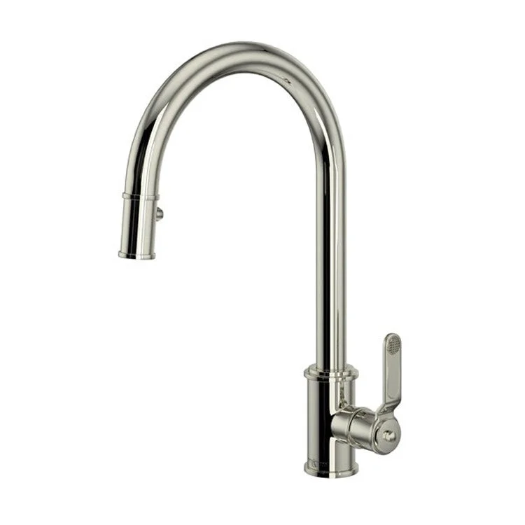 Kitchen Faucet Armstrong 1 Lever Polished Nickel Dual Spray Pull Down C-Spout 1.75 Gallons per Minute