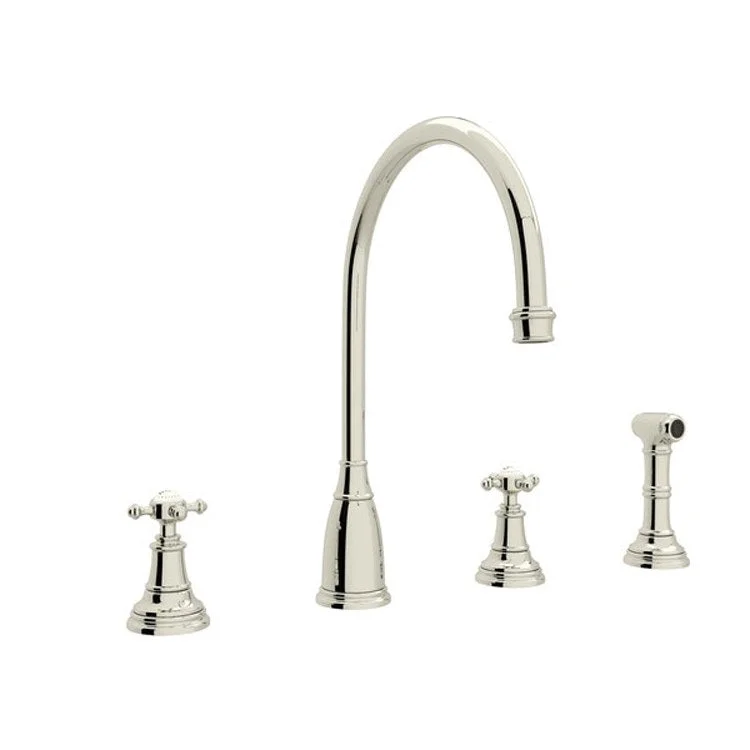 Kitchen Faucet Georgian Era 6-16 Inch Spread 2 Cross Polished Nickel Swivel C-Spout 1.8 Gallons per Minute