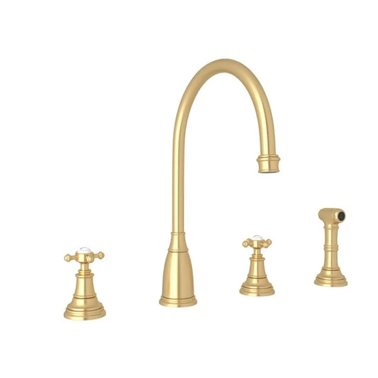 Kitchen Faucet Georgian Era 6-16 Inch Spread 2 Cross Satin English Gold Swivel C-Spout 1.8 Gallons per Minute