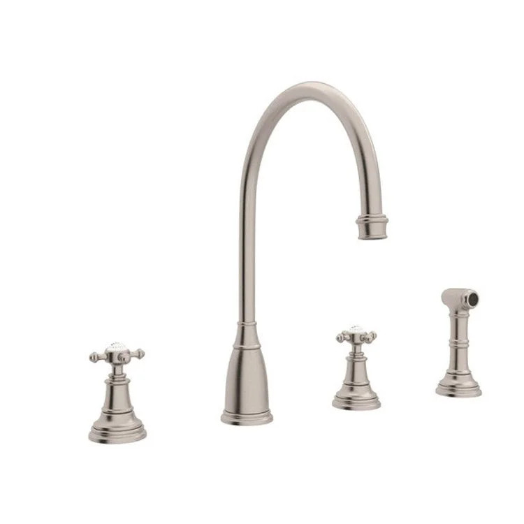 Kitchen Faucet Georgian Era 6-16 Inch Spread 2 Cross Satin Nickel Swivel C-Spout 1.8 Gallons per Minute