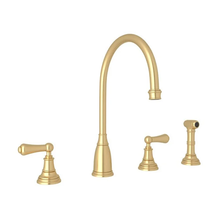 Kitchen Faucet Georgian Era 2 Lever Satin English Gold Swivel C-Spout 1.8 Gallons per Minute