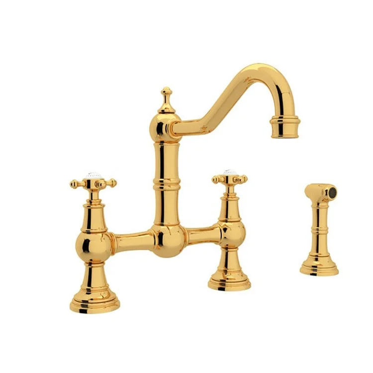 Kitchen Faucet Edwardian 8 Inch Spread 2 Cross English Gold Bridge Swivel Spout 1.8 Gallons per Minute