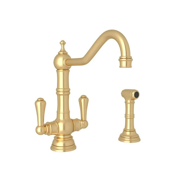 Kitchen Faucet Edwardian 6 Inch Spread 2 Lever Satin English Gold Swivel Spout 1.5 Gallons per Minute