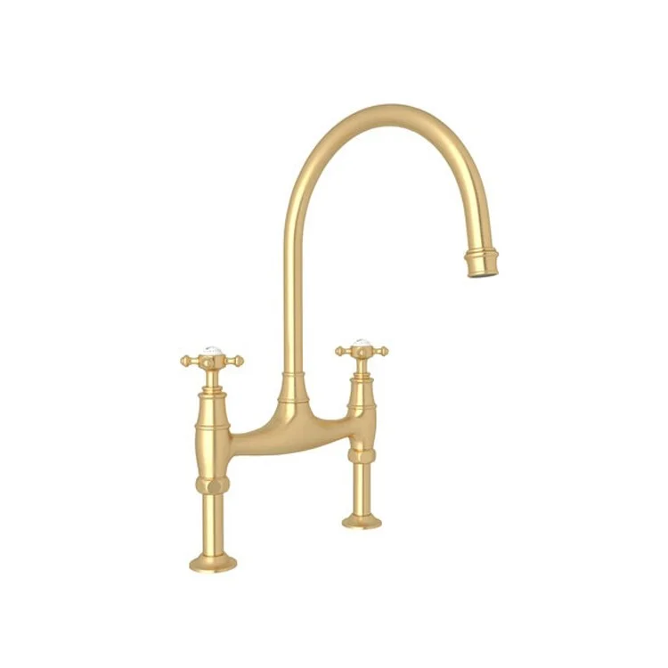 Kitchen Faucet Georgian Era 7-7/8 Inch Spread 2 Cross Satin English Gold Bridge Swivel Spout 1.8 Gallons per Minute 7-7/8 Inch