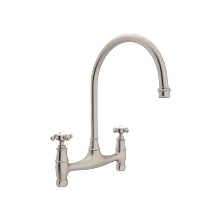 Kitchen Faucet Georgian Era 7-7/8 Inch Spread 2 Cross Satin Nickel Bridge Swivel Spout 1.8 Gallons per Minute 7-7/8 Inch