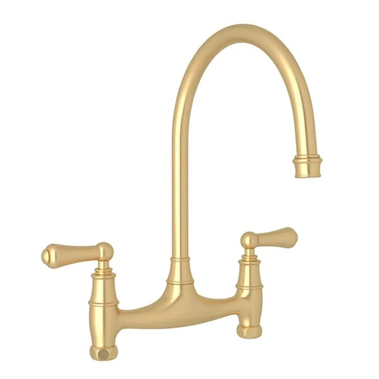 Kitchen Faucet Georgian Era Less Unions 7-7/8 Inch Spread 2 Lever Satin English Gold Bridge Swivel Spout 1.8 Gallons per Minute