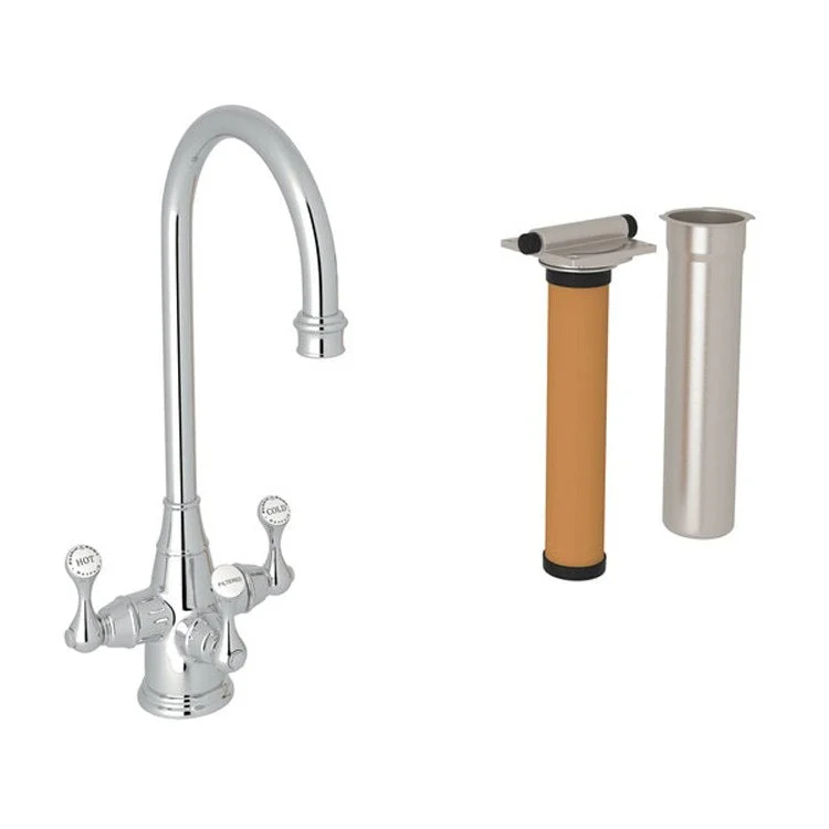 Bar Faucet Georgian Era with Filtration Kit 3 Lever C-Spout with 0.5GPM Filtration Feature Polished Chrome 1.5 Gallons per Minute