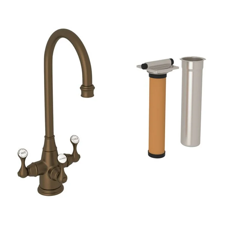 Bar Faucet Georgian Era with Filtration Kit 3 Lever C-Spout with 0.5GPM Filtration Feature English Bronze 1.5 Gallons per Minute