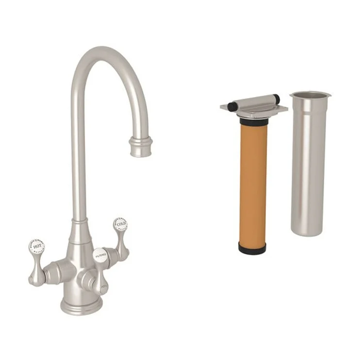 Bar Faucet Georgian Era with Filtration Kit 3 Lever C-Spout with 0.5GPM Filtration Feature Satin Nickel 1.5 Gallons per Minute