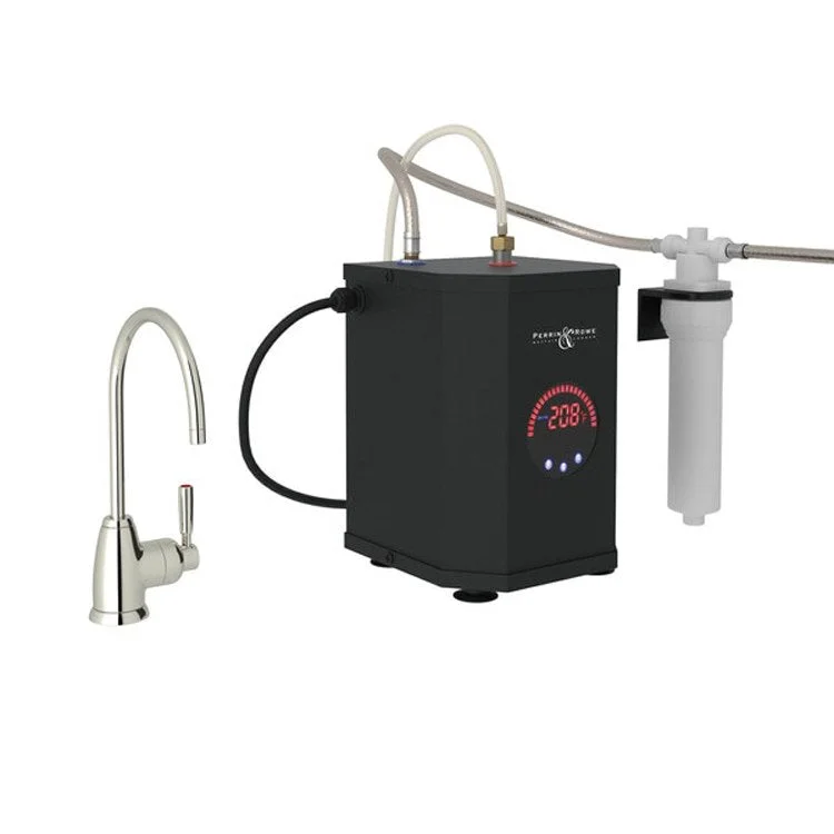 Hot Water Dispenser Holborn with Tank & Filter Kit 1 Lever C-Spout Polished Nickel 6-1/2 Inch 0.5 Gallon per Minute