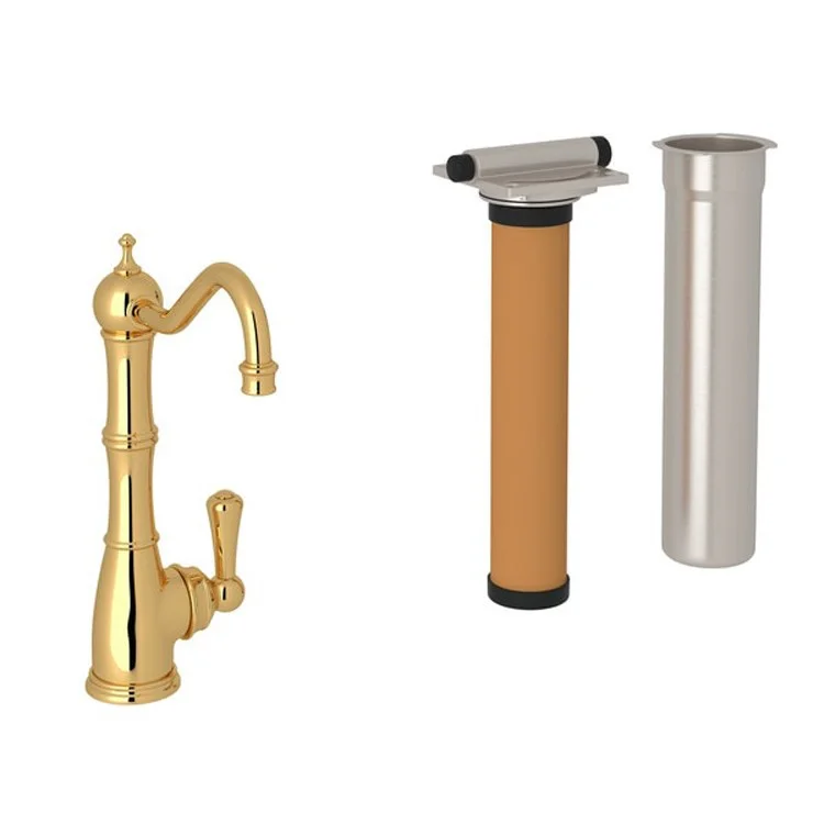 Filter Faucet Edwardian with Filtration Kit 1 Lever English Gold Swivel Column Spout 0.5 Gallon per Minute