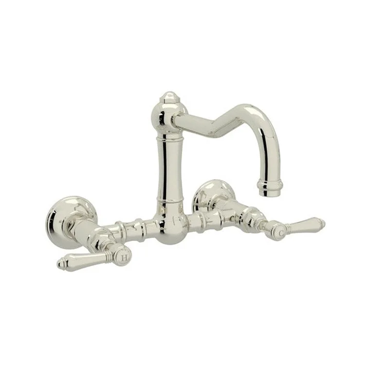 Kitchen Faucet Acqui Wall Mount 2 Metal Lever Polished Nickel Column Spout 1.5 Gallons per Minute